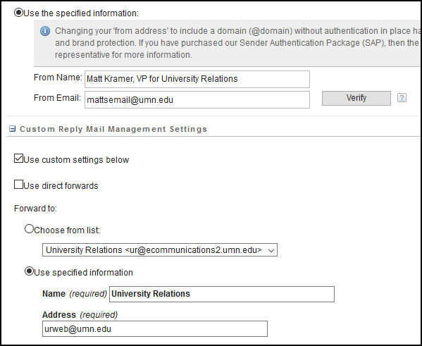 Custom Reply Mail Management Settings